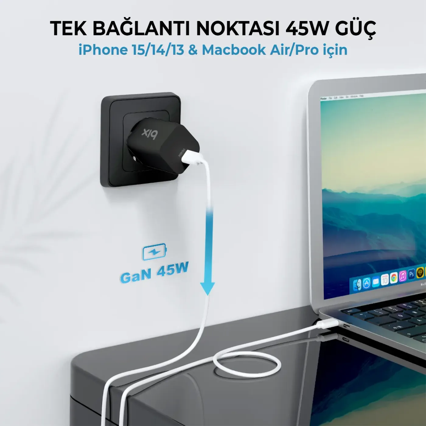 BX45G GaN Type-C PD 3.0 45W PPS Mini Hızlı Şarj Cihazı