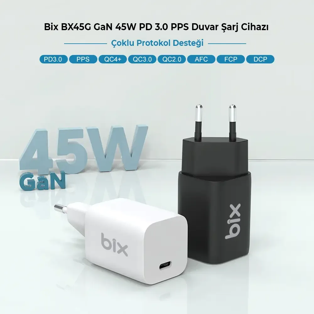 BX45G GaN Type-C PD 3.0 45W PPS Mini Hızlı Şarj Cihazı
