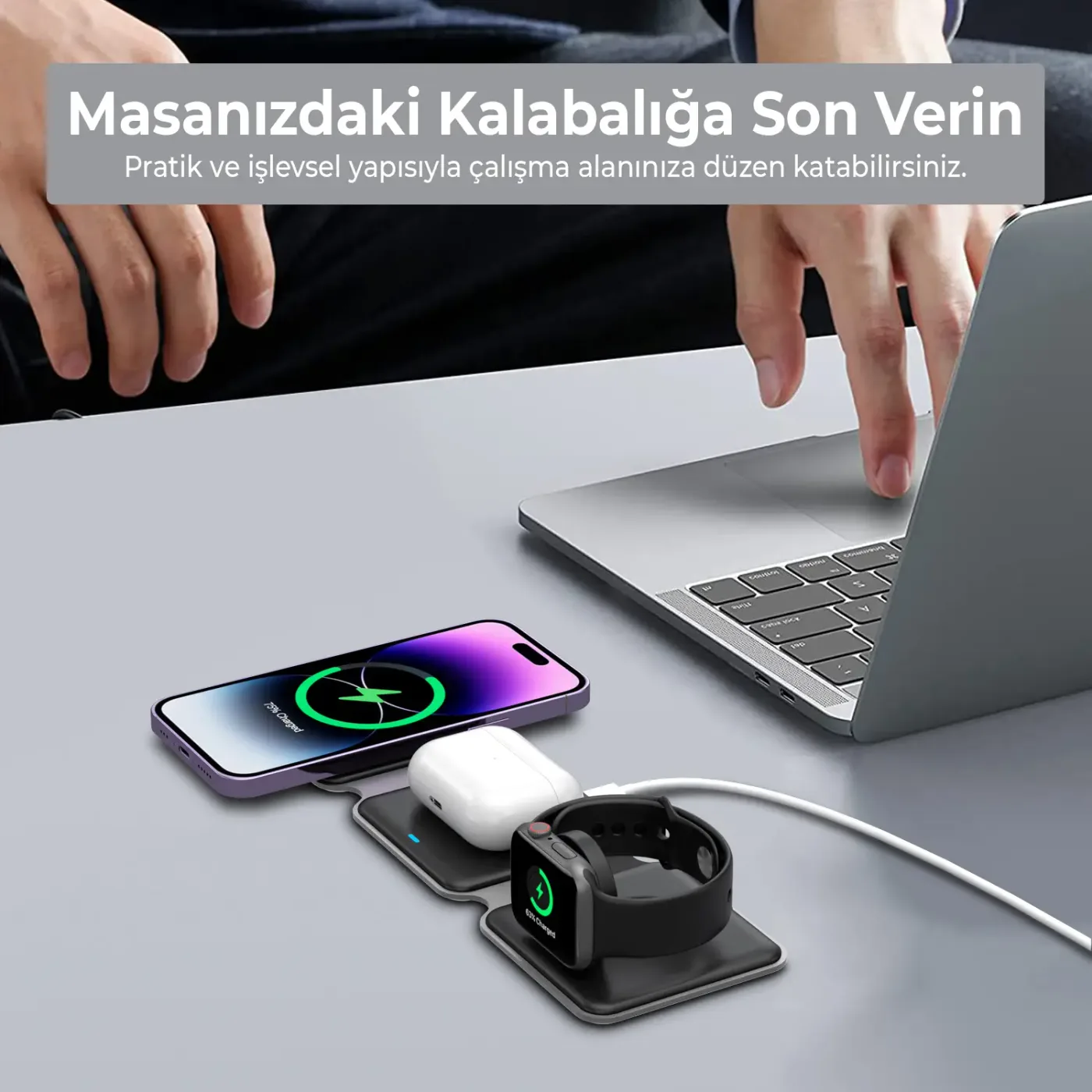BXMW2 15W 3’ü 1 Arada iPhone Apple Watch AirPods Uyumlu