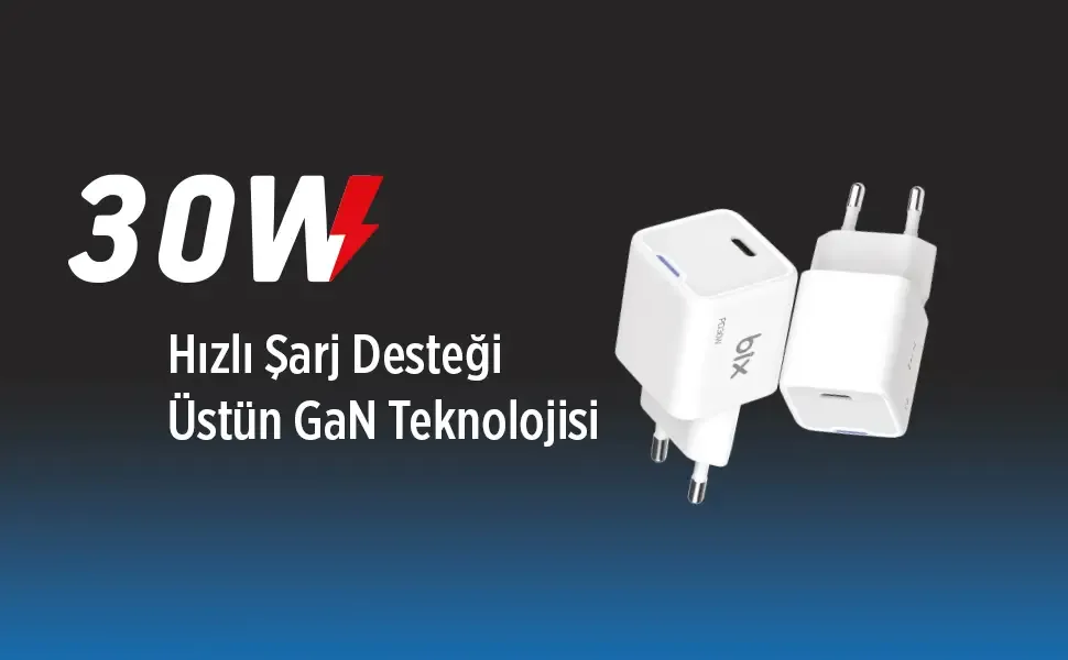 BX1P30G GaN 30W Type-C PD Akım Korumalı ve LED