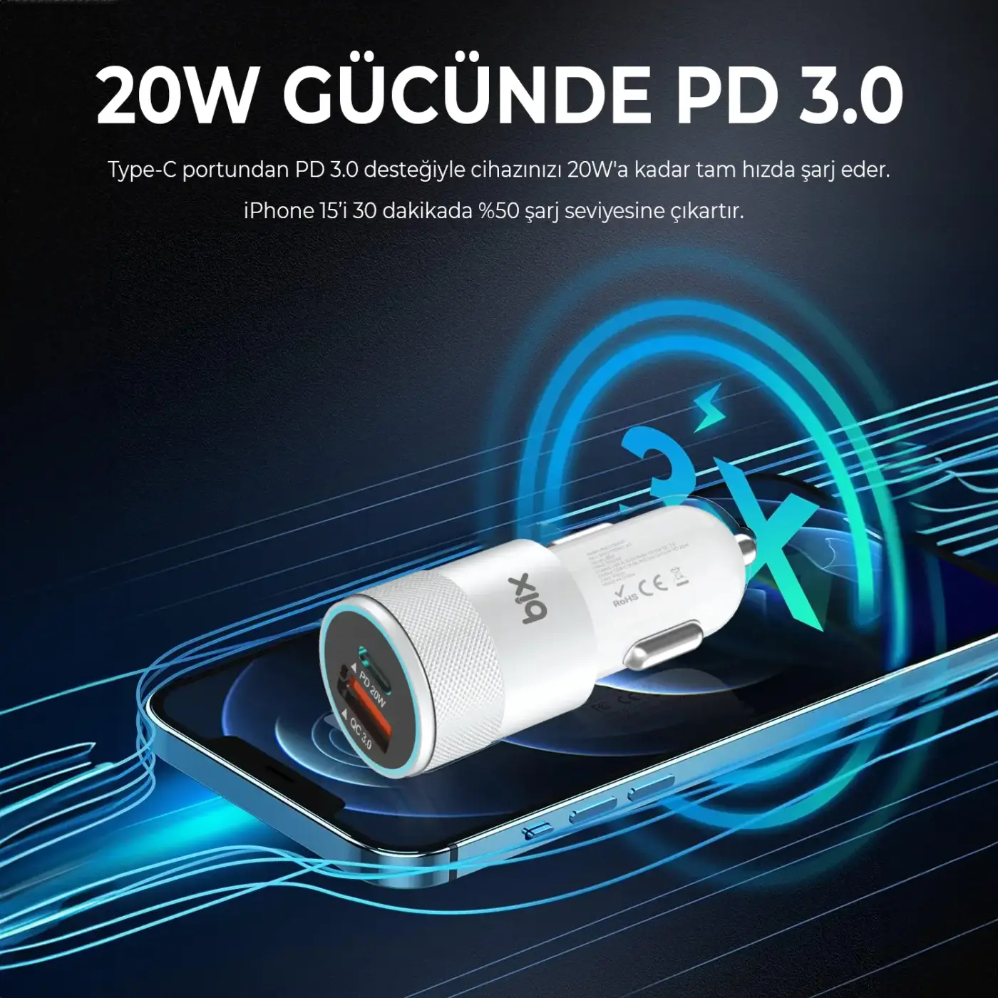 BXCCP38WT 38W USB QC 3.0 18W ve Type-C PD 20W Çift