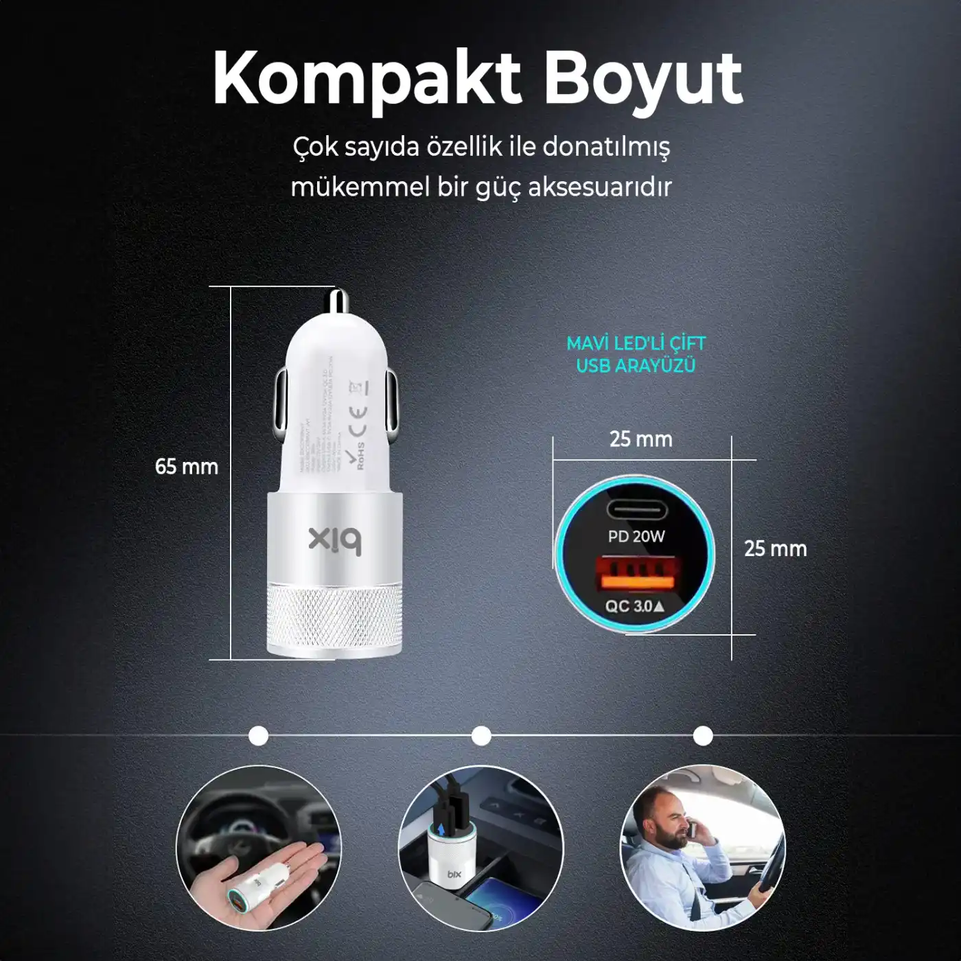 BXCCP38WT 38W USB QC 3.0 18W ve Type-C PD 20W Çift
