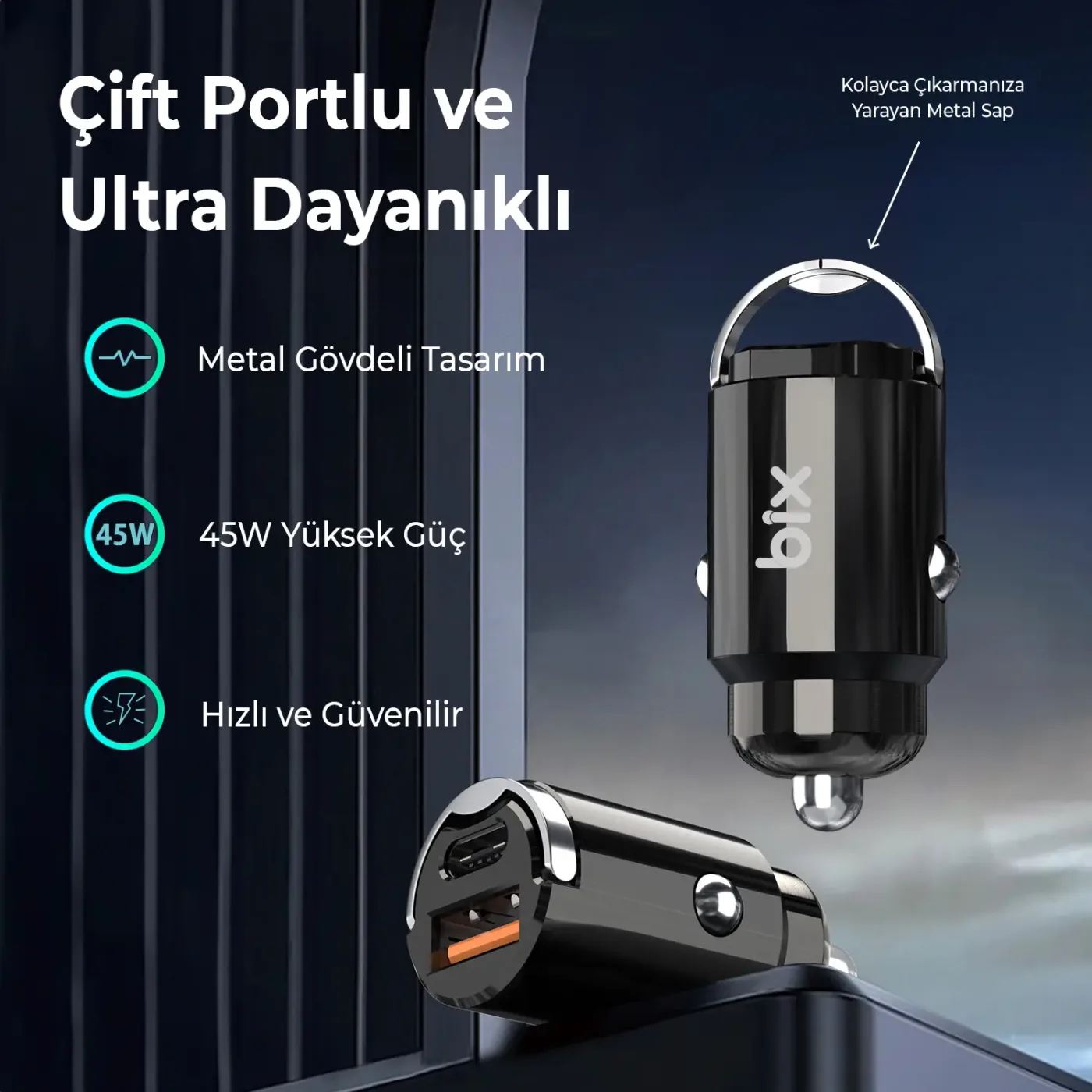 BXCCP45W 45W Type-C PD ve USB-A QC 3.0 18W Çift Çıkışlı
