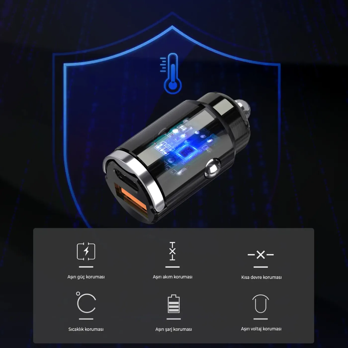 BXCCP45W 45W Type-C PD ve USB-A QC 3.0 18W Çift Çıkışlı