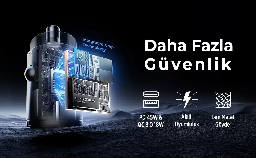 BXCCP45W 45W Type-C PD ve USB-A QC 3.0 18W Çift Çıkışlı