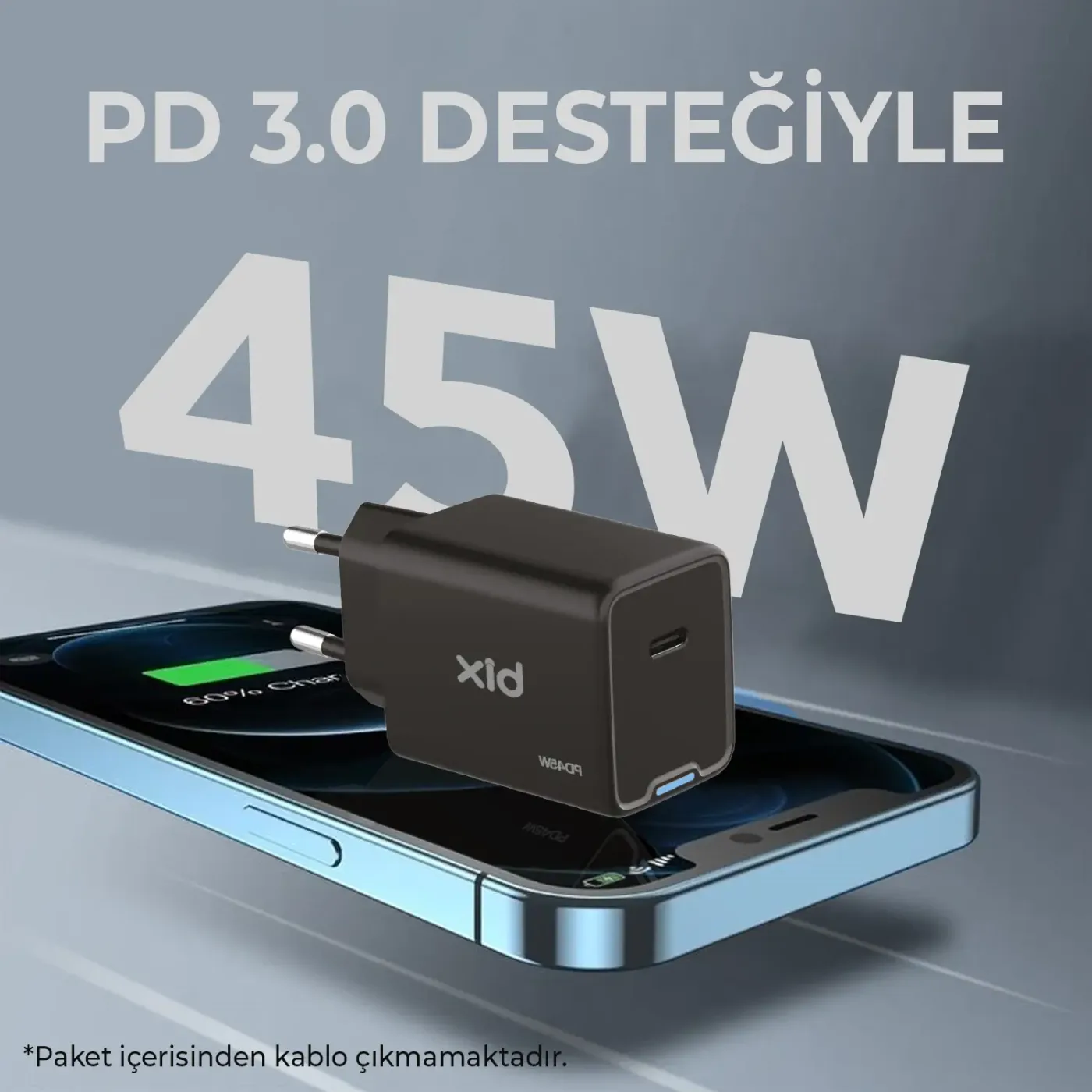 BX1P45G GaN 45W Type-C PD Akım Korumalı ve LED
