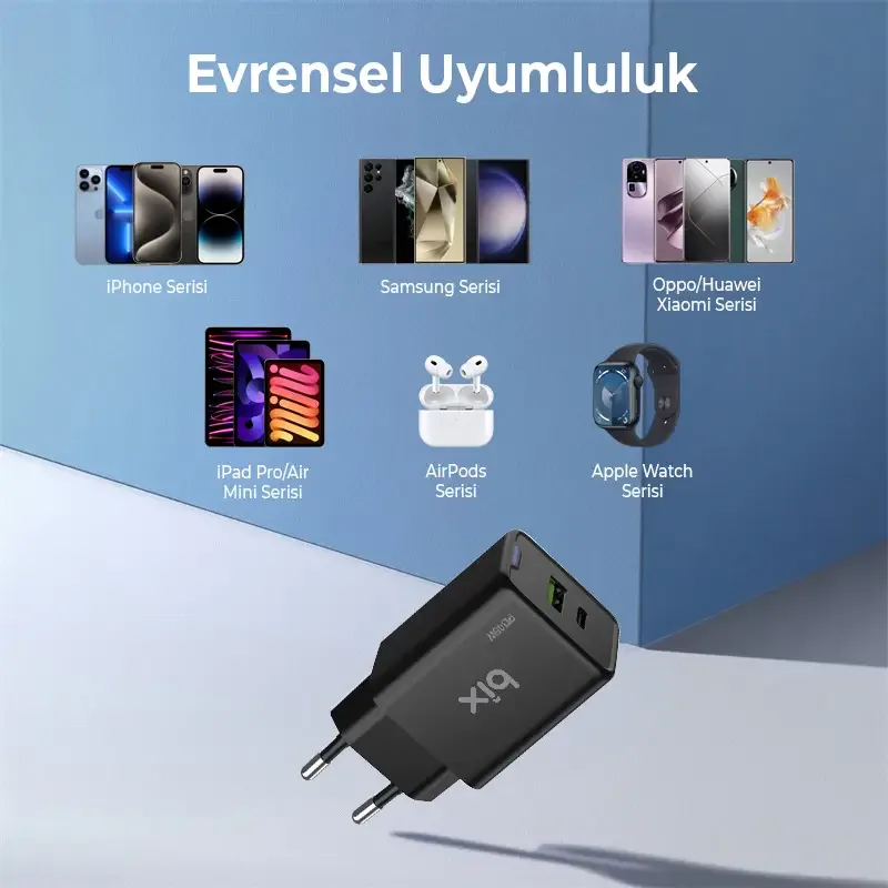BX2P46G GaN PD 45W Type-C ve USB-A QC 18W Çift Portlu