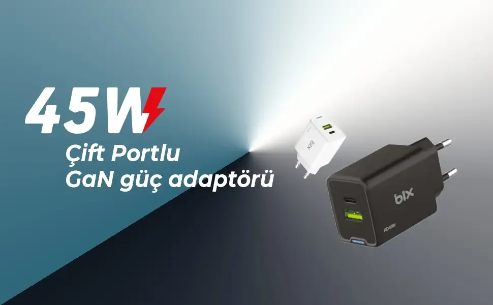 BX2P46G GaN PD 45W Type-C ve USB-A QC 18W Çift Portlu