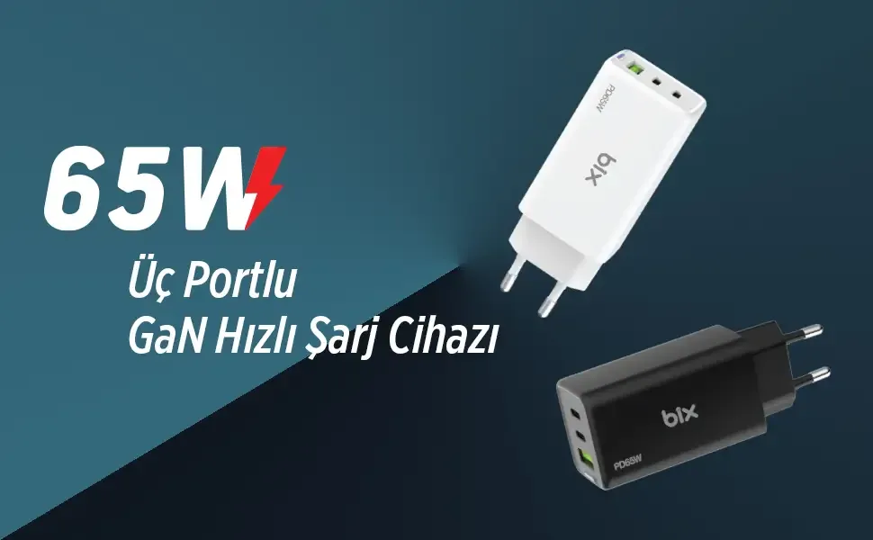 BX3P66G GaN 65W 2*Type-C PD 3.0 ve USB-A QC Üç Portlu