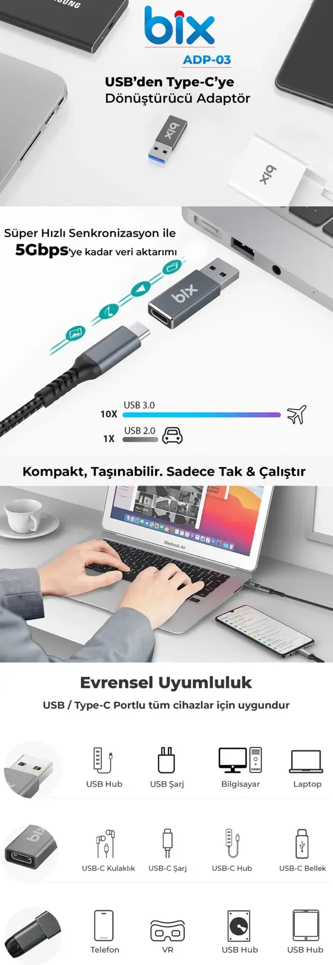 ADP-03 USB 3.0 Type-C Dönüştürücü Adaptör