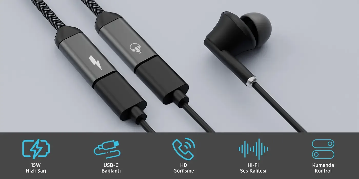 ADP-13 Type-C to Çift Type-C Kulaklık ve 15W Hızlı Şarj