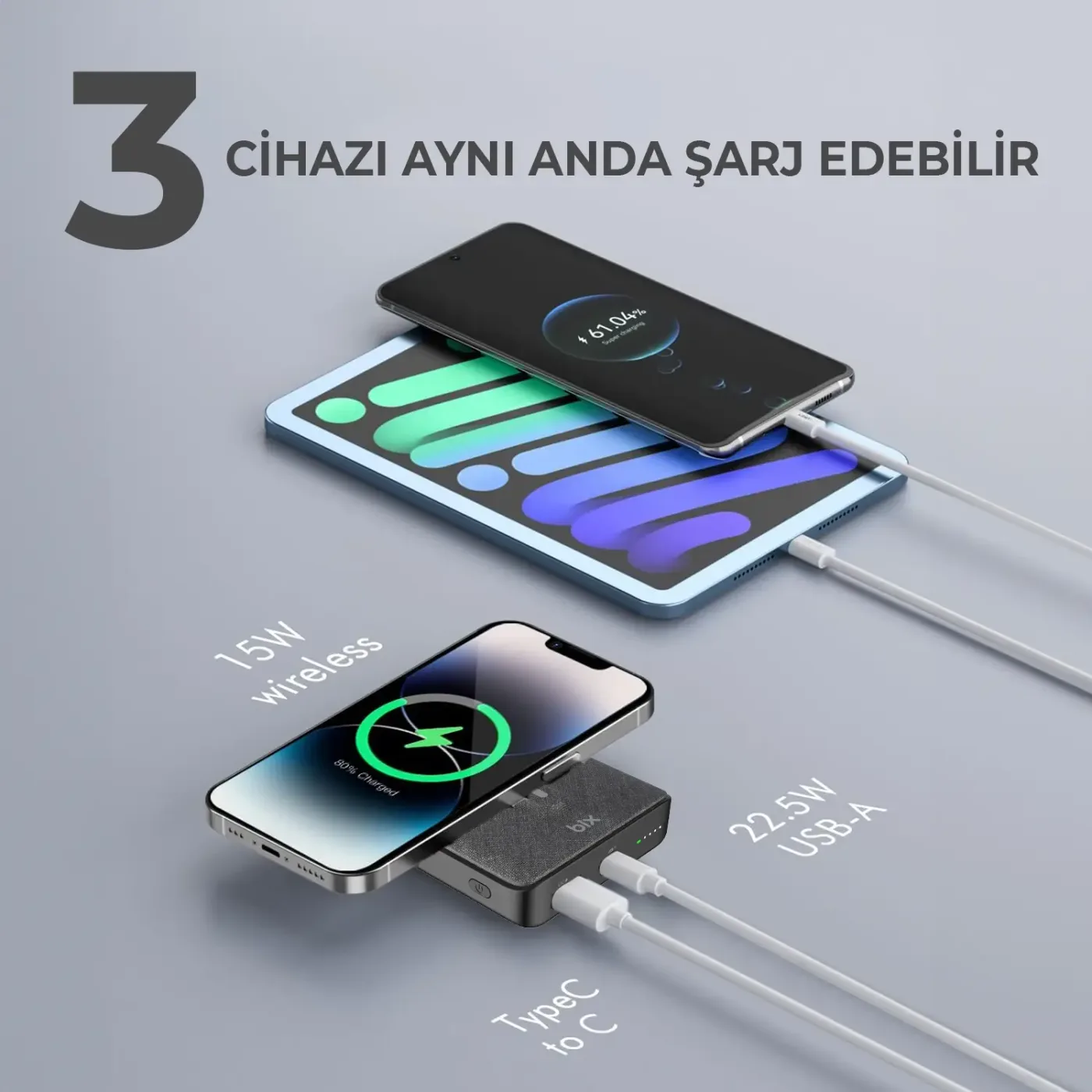 PB105 10000mAh Stand Özellikli PD20W Type-C USB-A SCP