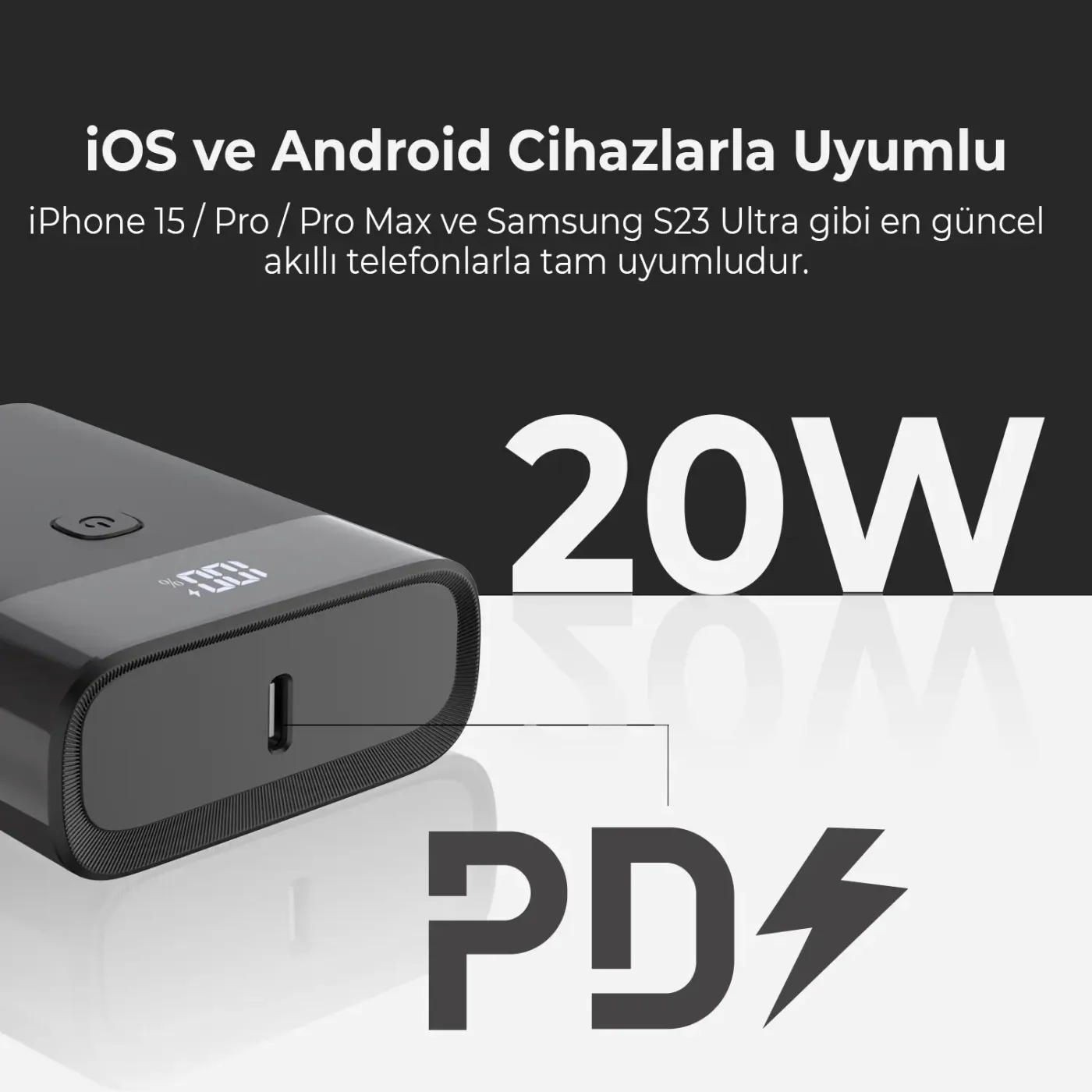 PB20W 10000mAh 20W Type-C ve USB-A SCP 22.5W QC 3.0 18W