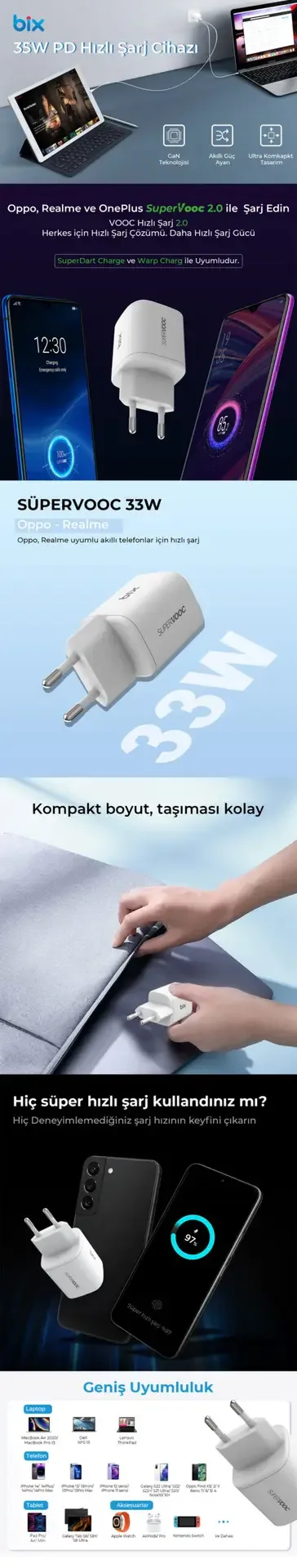 SV35 35W GaN SuperVooc 2.0 Type-C ve USB-A Çift