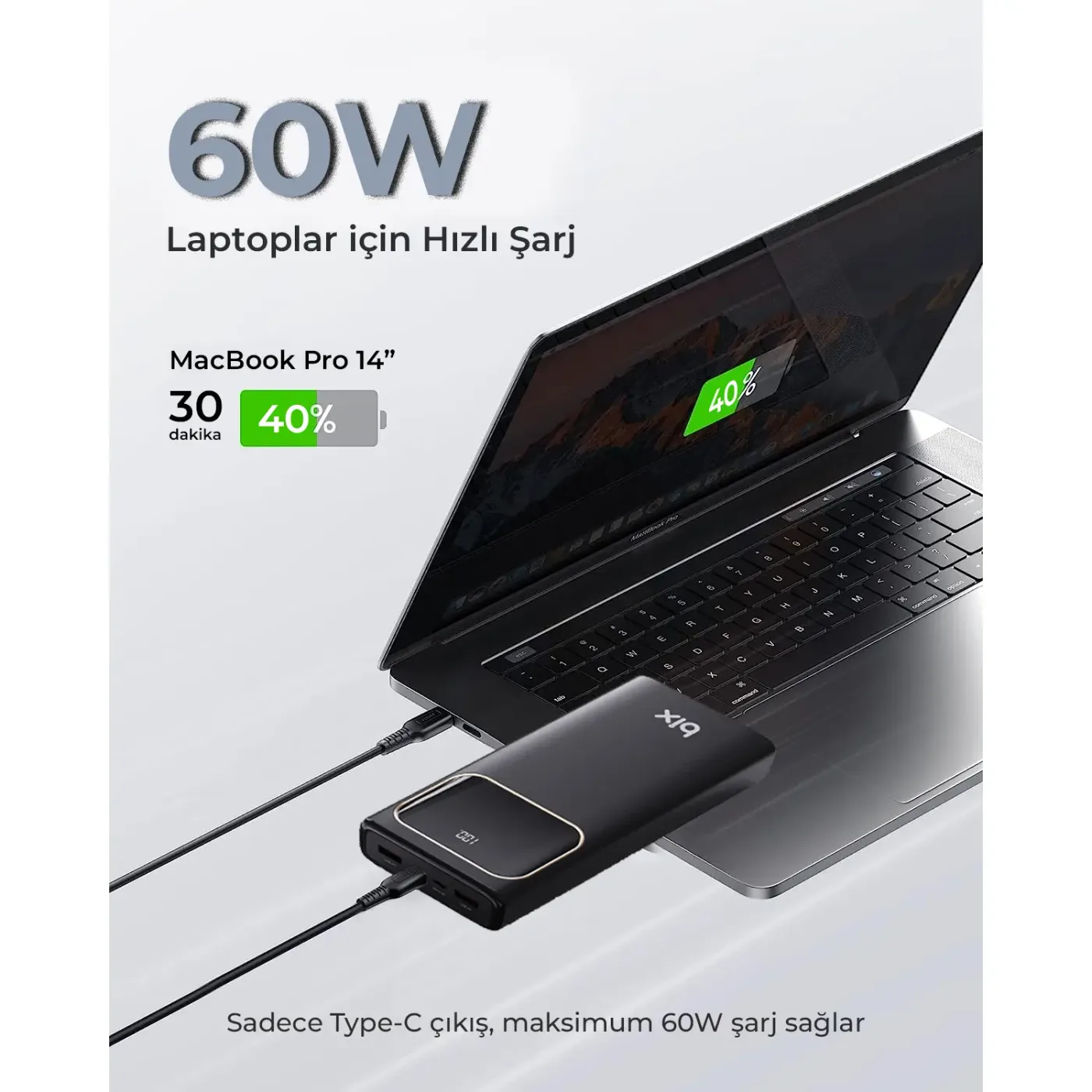 PB303 30000mAh 60W 2*USB-A ve Type-C PD Üç Çıkışlı