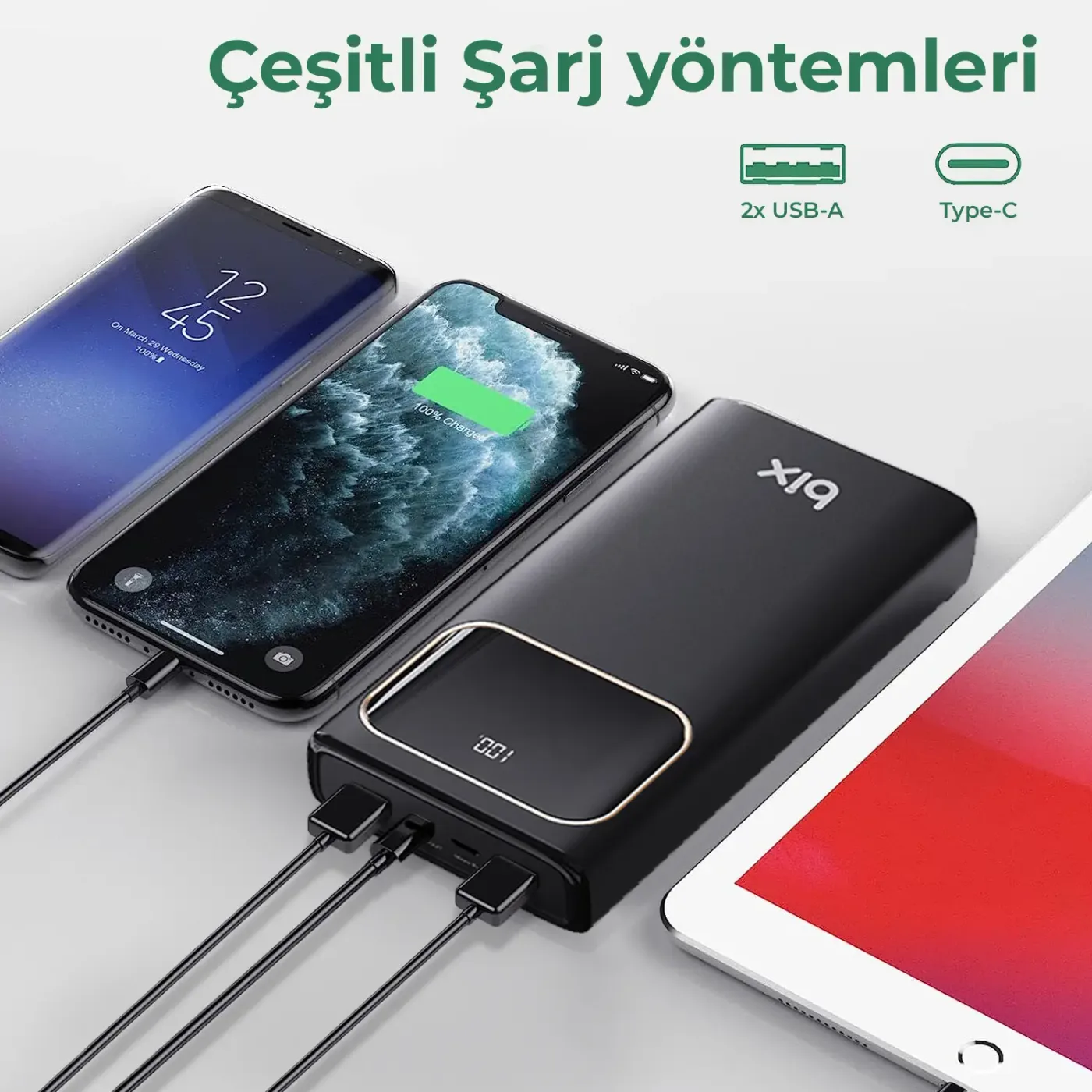 PB303 30000mAh 60W 2*USB-A ve Type-C PD Üç Çıkışlı