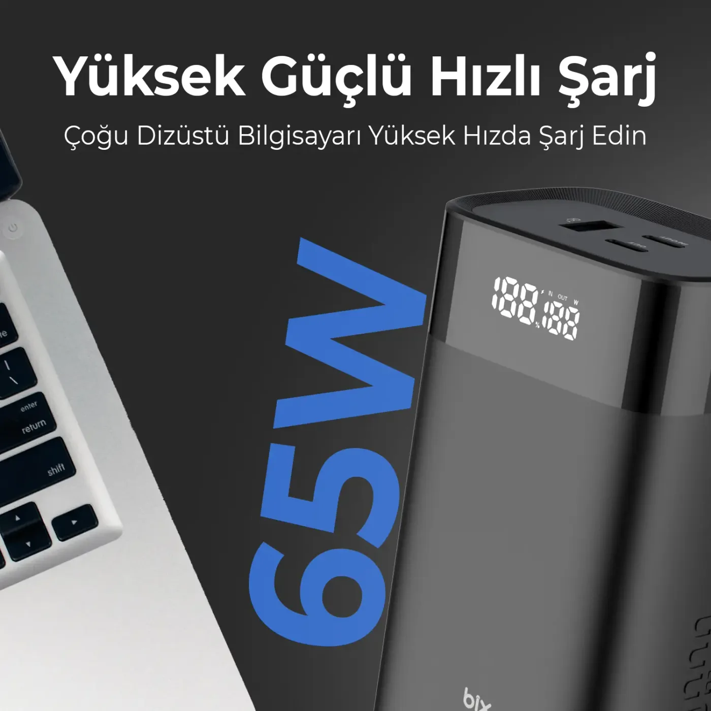 PB65W 20000mAh 65W 2*Type-C PD ve USB-A SCP 22.5W QC