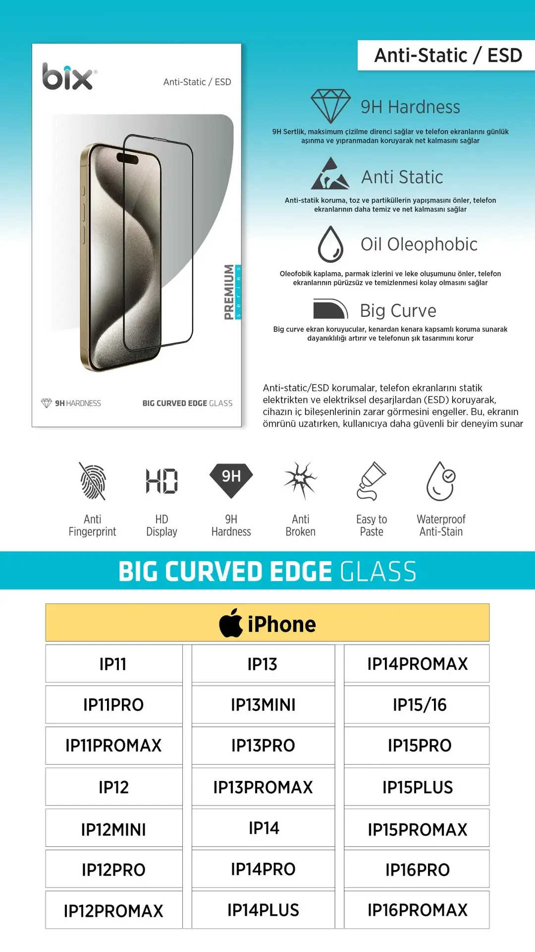 Bix Big Curved Edge Glass – 9H Sertlikte Temperli Cam