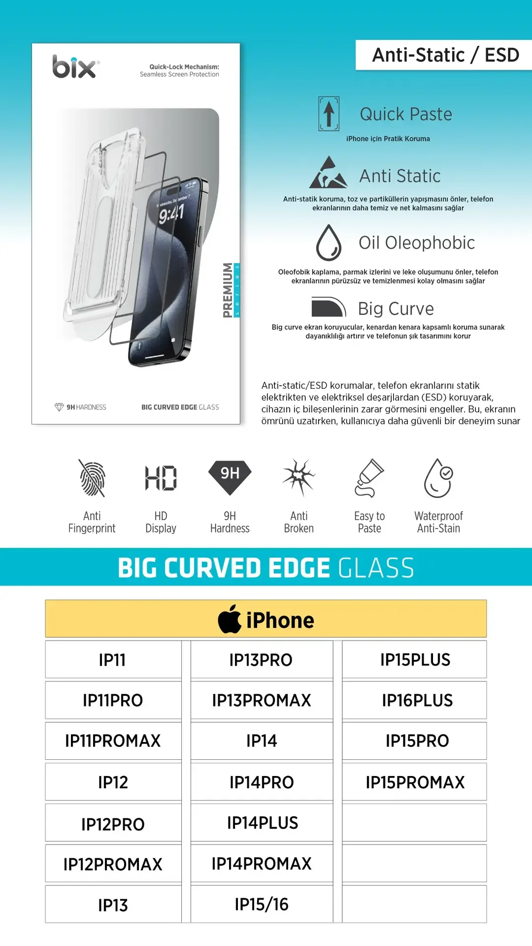 Bix Big Curved Edge Glass – Mekanizmalı, Geniş Kavisli