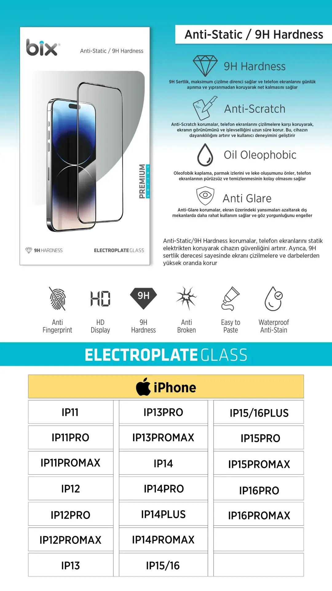 Bix Electroplate Glass – 9H Sertlikte Ekran Koruyucu