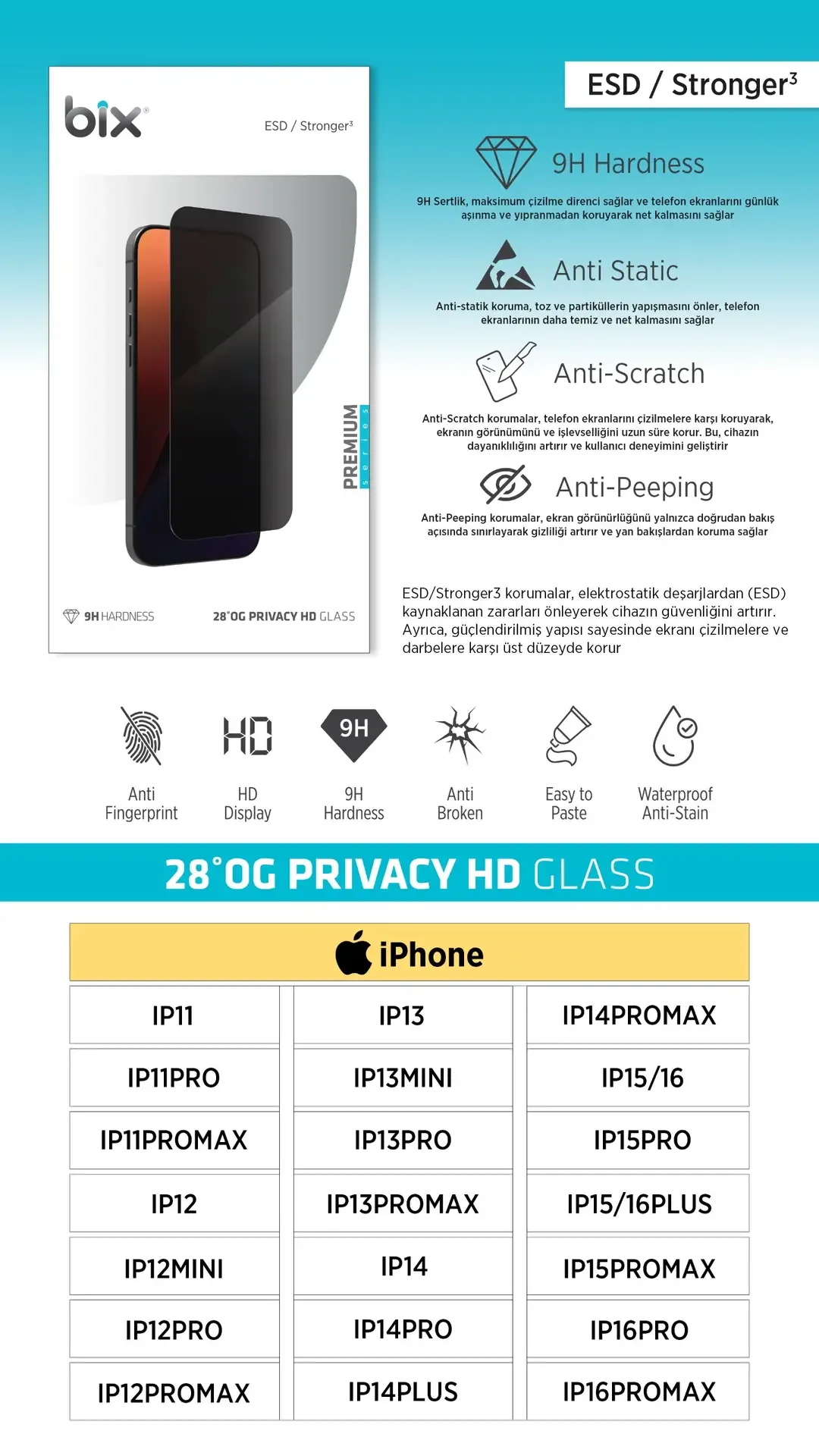 Bix ESD/Stronger+ 28° Gizlilik Özellikli HD Ekran
