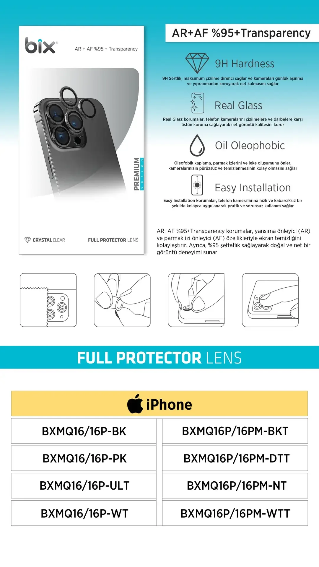 Bix Full Protector Lens – Yüksek Şeffaflık, 9H Maksimum