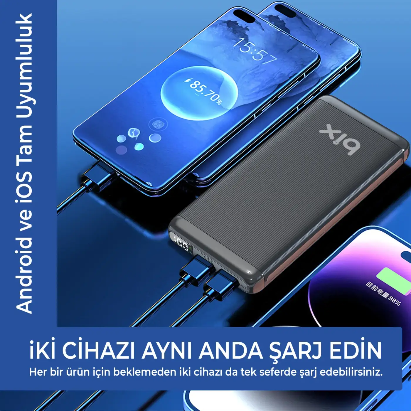 BXPB107 10000mAh 20W PD Type-C ve USB-A SCP 22.5W QC