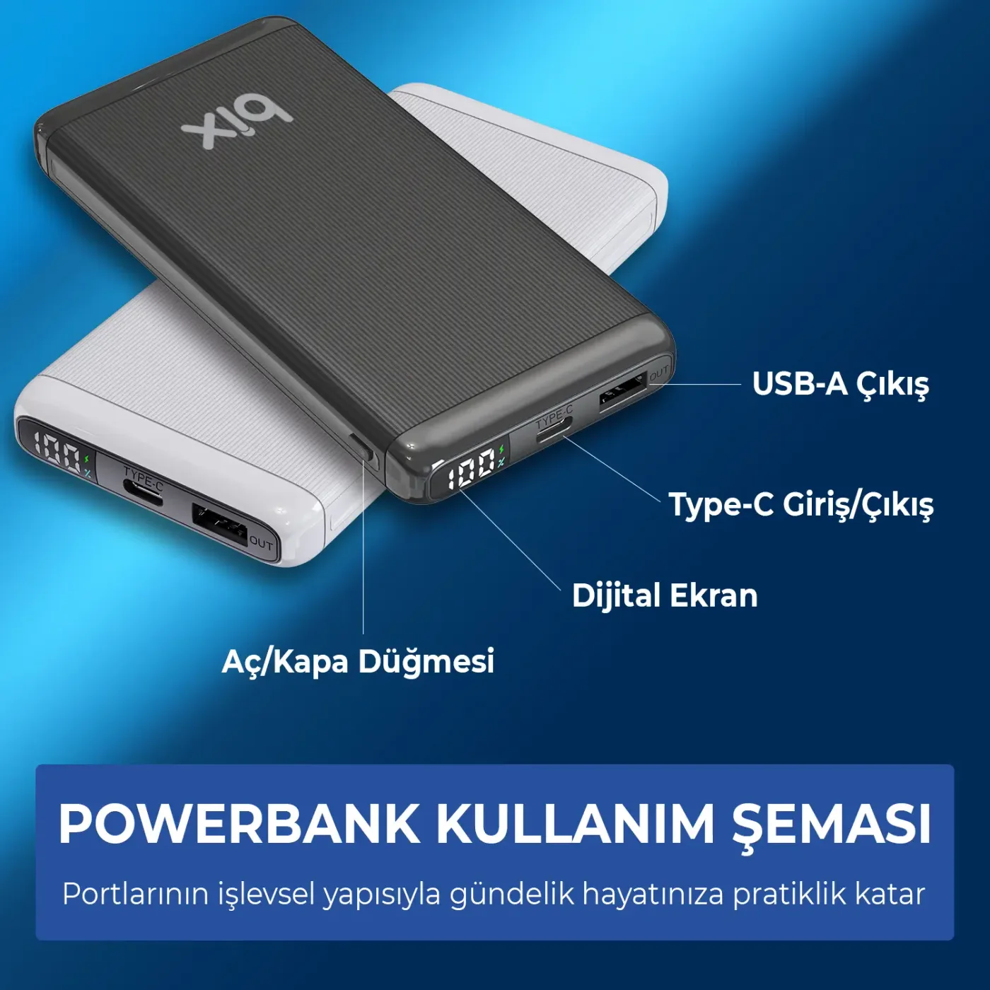 BXPB107 10000mAh 20W PD Type-C ve USB-A SCP 22.5W QC