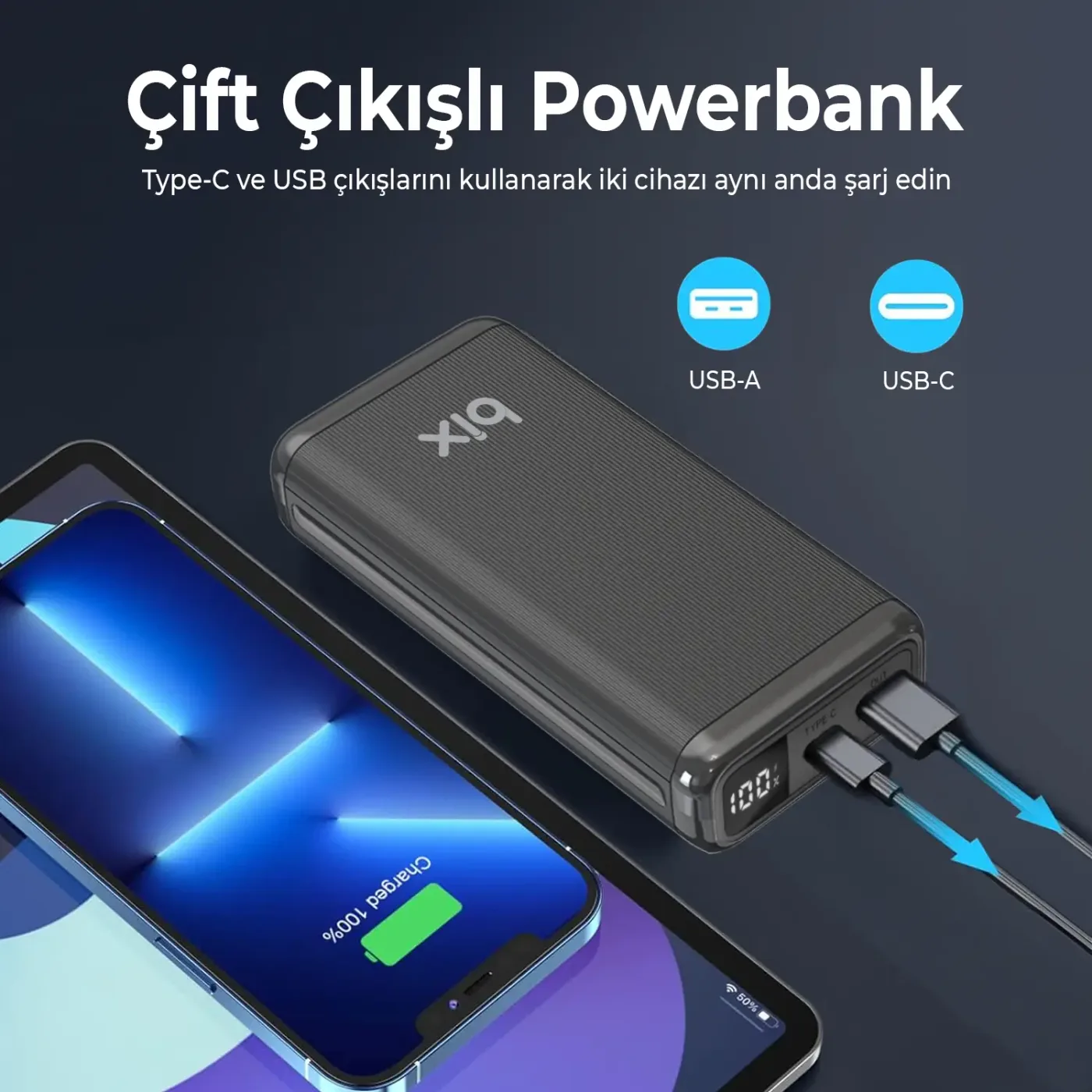 BXPB204 20000mAh USB-A 22.5W ve Type-C PD 20W Çift