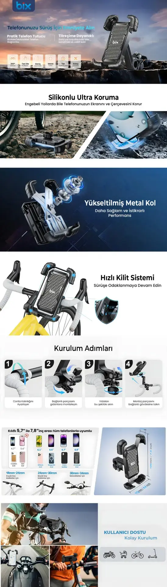 BPH02 360° Derece Ayarlanabilen Gidon Bağlantılı