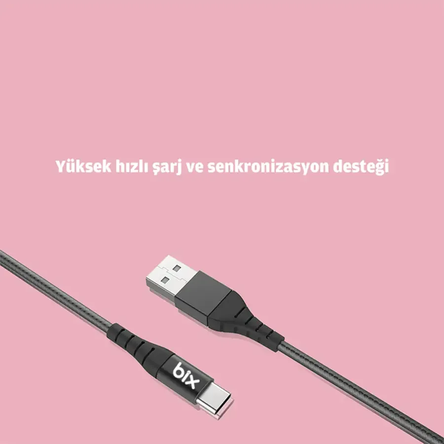 BX-UC01C USB Type-C Güçlendirilmiş Şarj Kablosu Beyaz