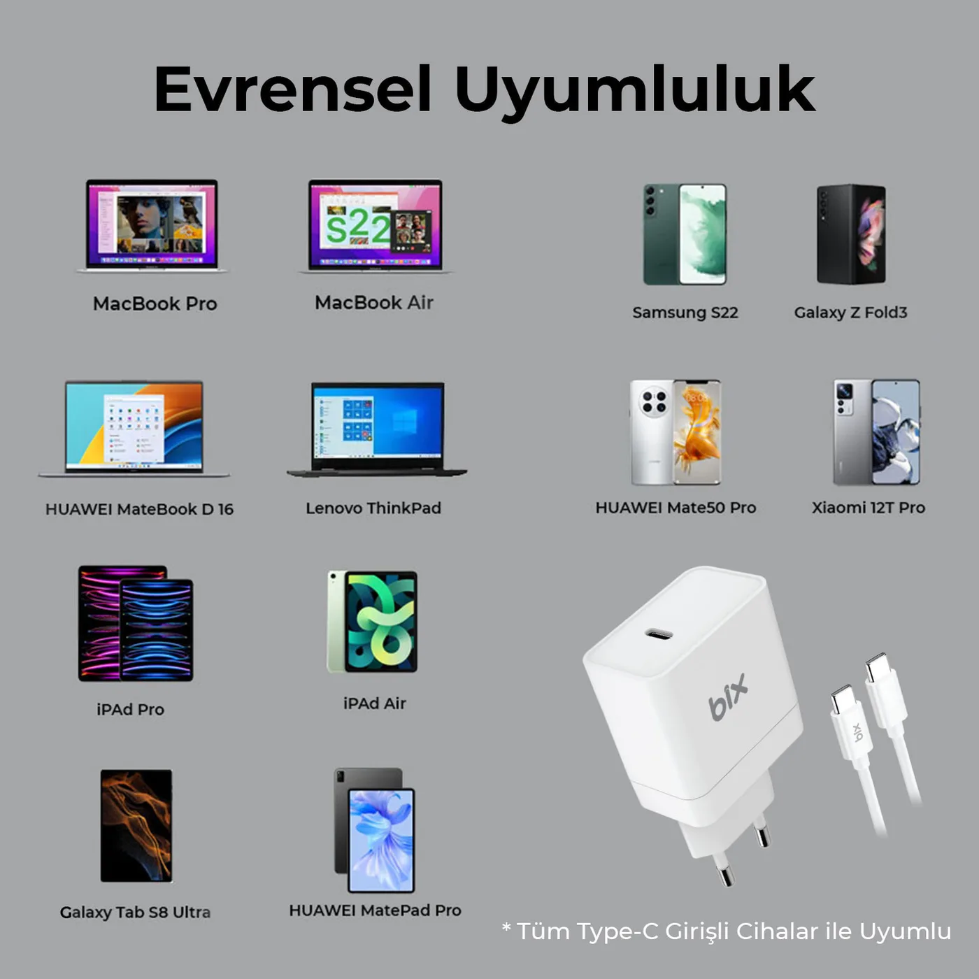BX-UC65WFTA 65W PD Hızlı Şarj Adaptörü ve E-Mark Çipli