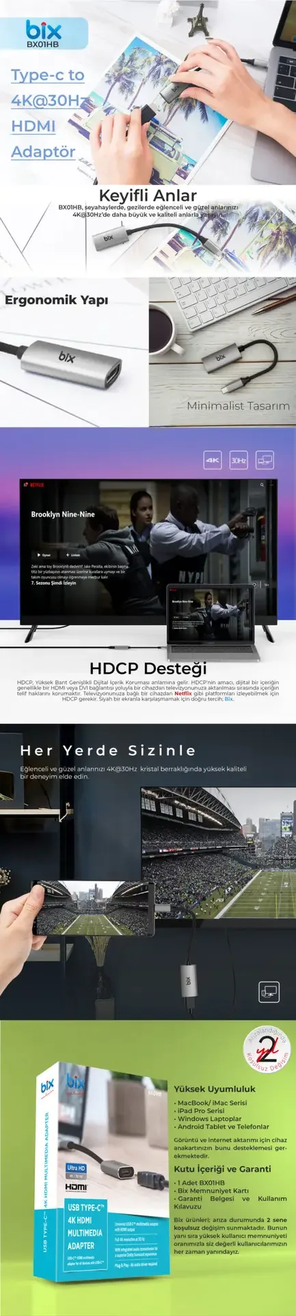 BX01HB Type-C to 4K HDMI Dönüştürücü Adaptör