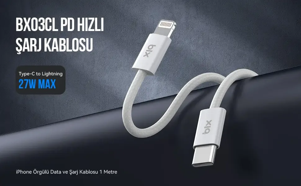 BX03CL 27W Type-C to Lightning iPhone Örgülü Data