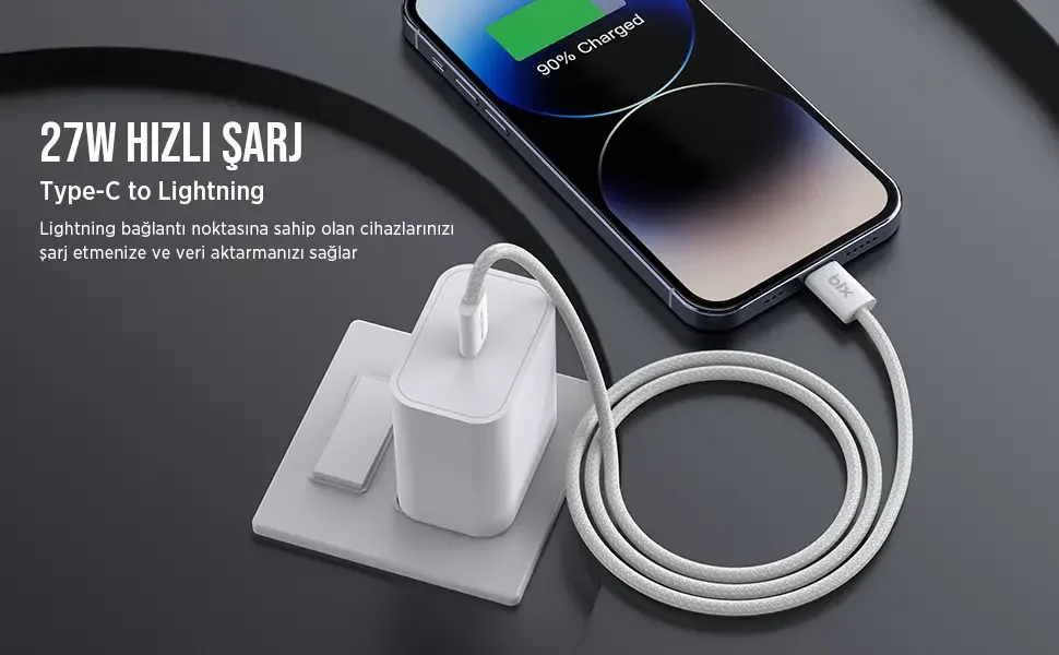 BX03CL 27W Type-C to Lightning iPhone Örgülü Data