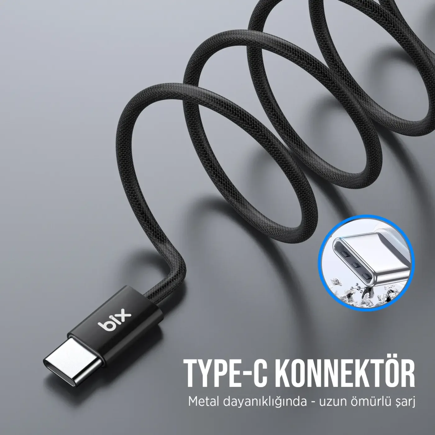 BX04CC Type-C to Type-C 60W Örgülü Şarj ve Data Kablosu