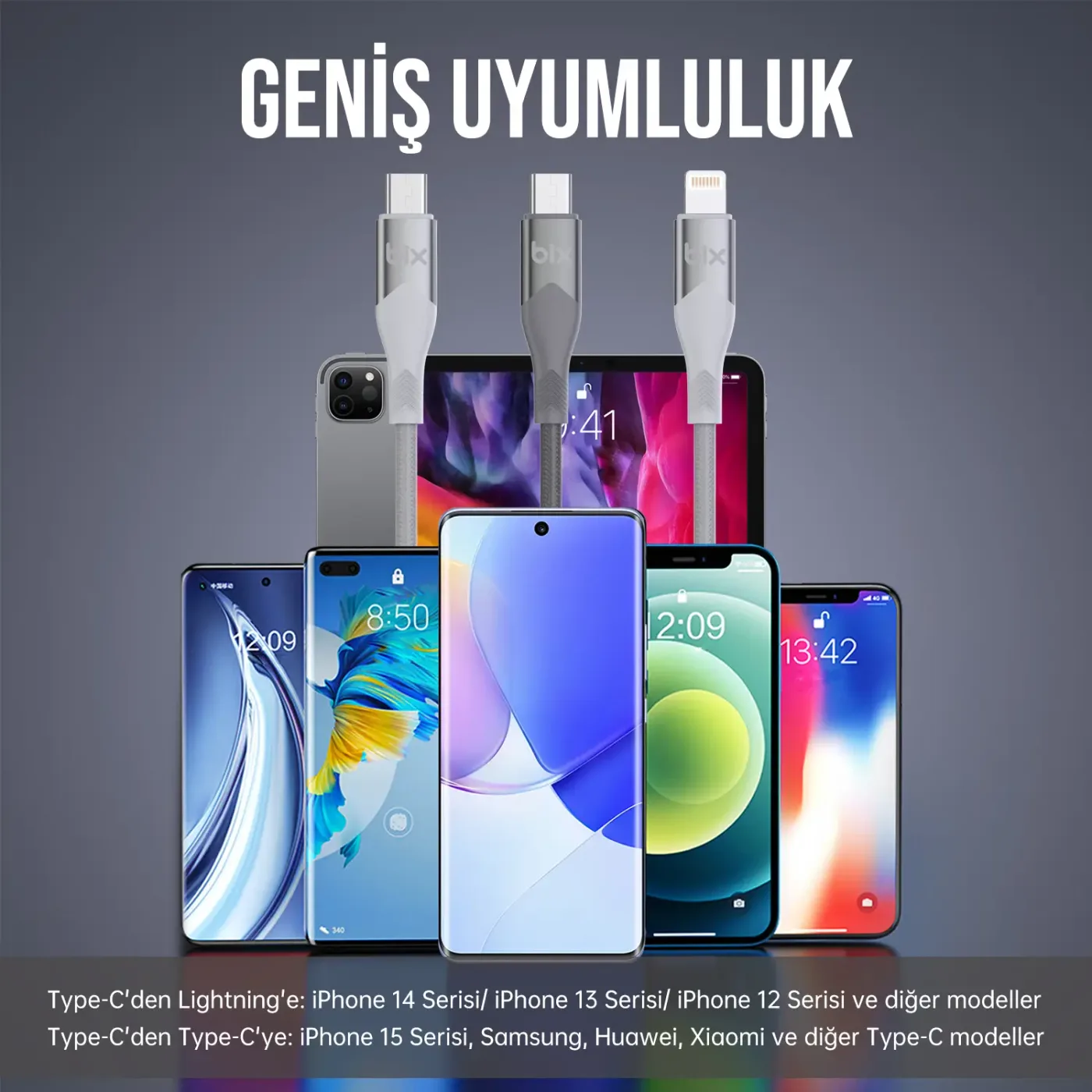 BX04CL Type-C to Lightning iPhone 27W Örgülü LED Işıklı