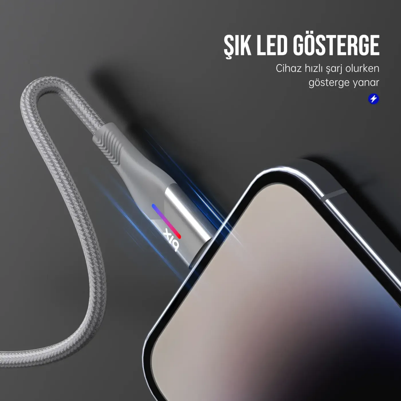BX04CL Type-C to Lightning iPhone 27W Örgülü LED Işıklı