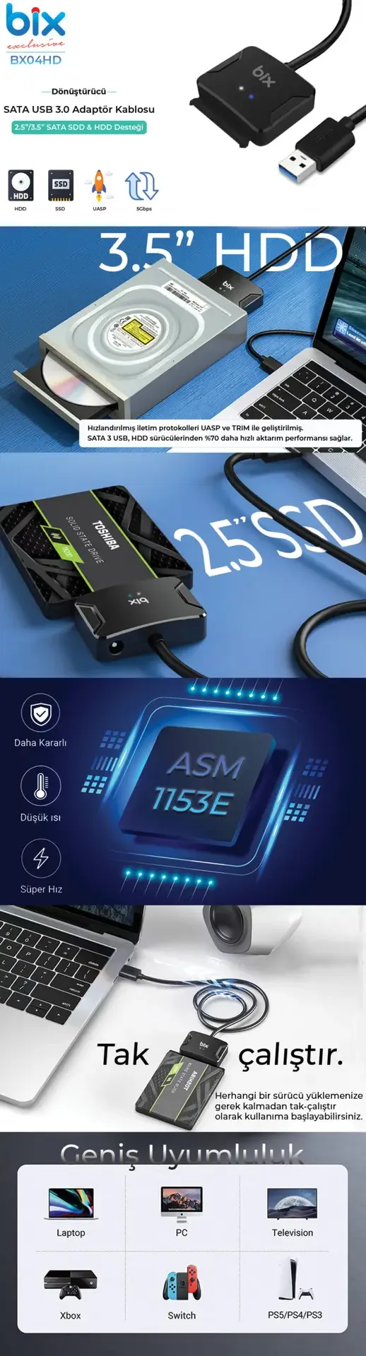 BX04HD USB 3.0 SATA 2.5″ inch 3.5″ inch SSD Hard Disk