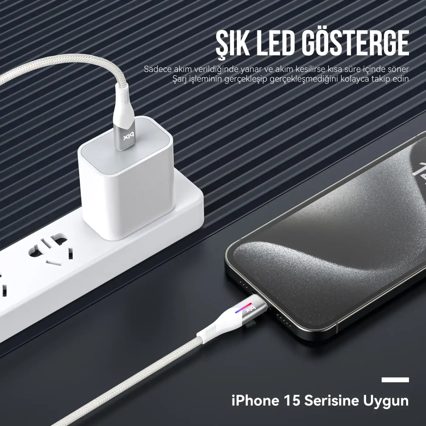 BX05CC Type-C to Type-C 60W Örgülü LED Işıklı Şarj