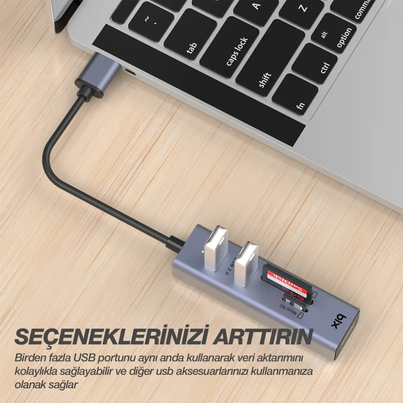 BX05HB 3x USB 2.0 Portlu ve Micro SD / SD Kart Girişli