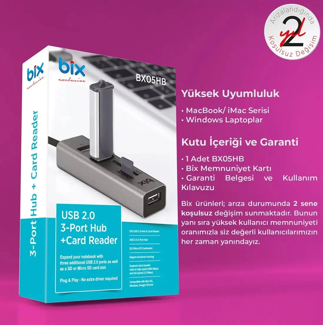BX05HB 3x USB 2.0 Portlu ve Micro SD / SD Kart Girişli