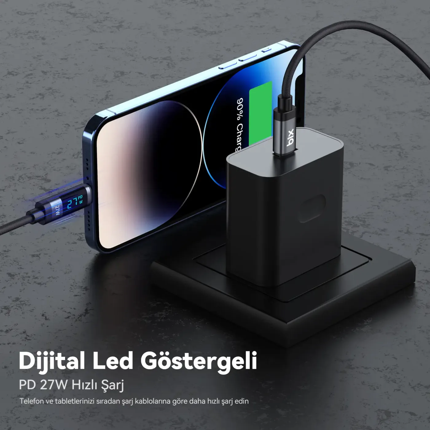 BX06CL Type-C to Lightning iPhone 27W Örgülü LED