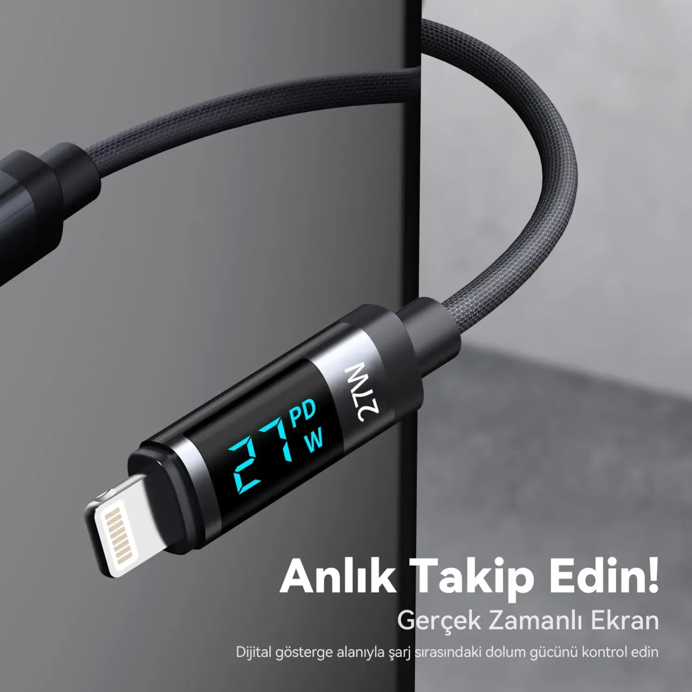 BX06CL Type-C to Lightning iPhone 27W Örgülü LED