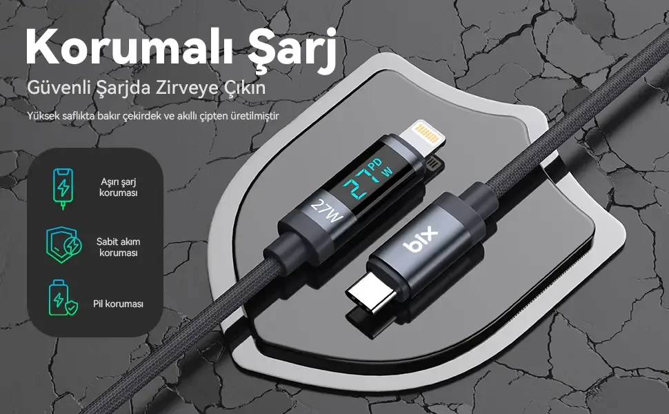 BX06CL Type-C to Lightning iPhone 27W Örgülü LED