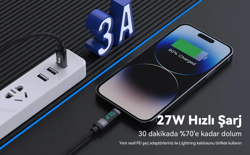 BX06CL Type-C to Lightning iPhone 27W Örgülü LED