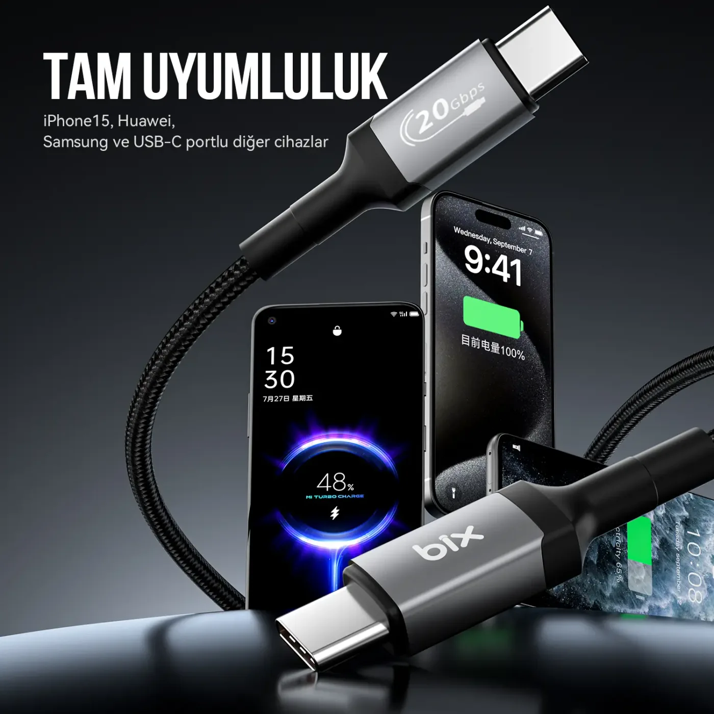 BX07CC 100W Hi-Speed 20Gbps 4K 60Hz Örgülü Metalik