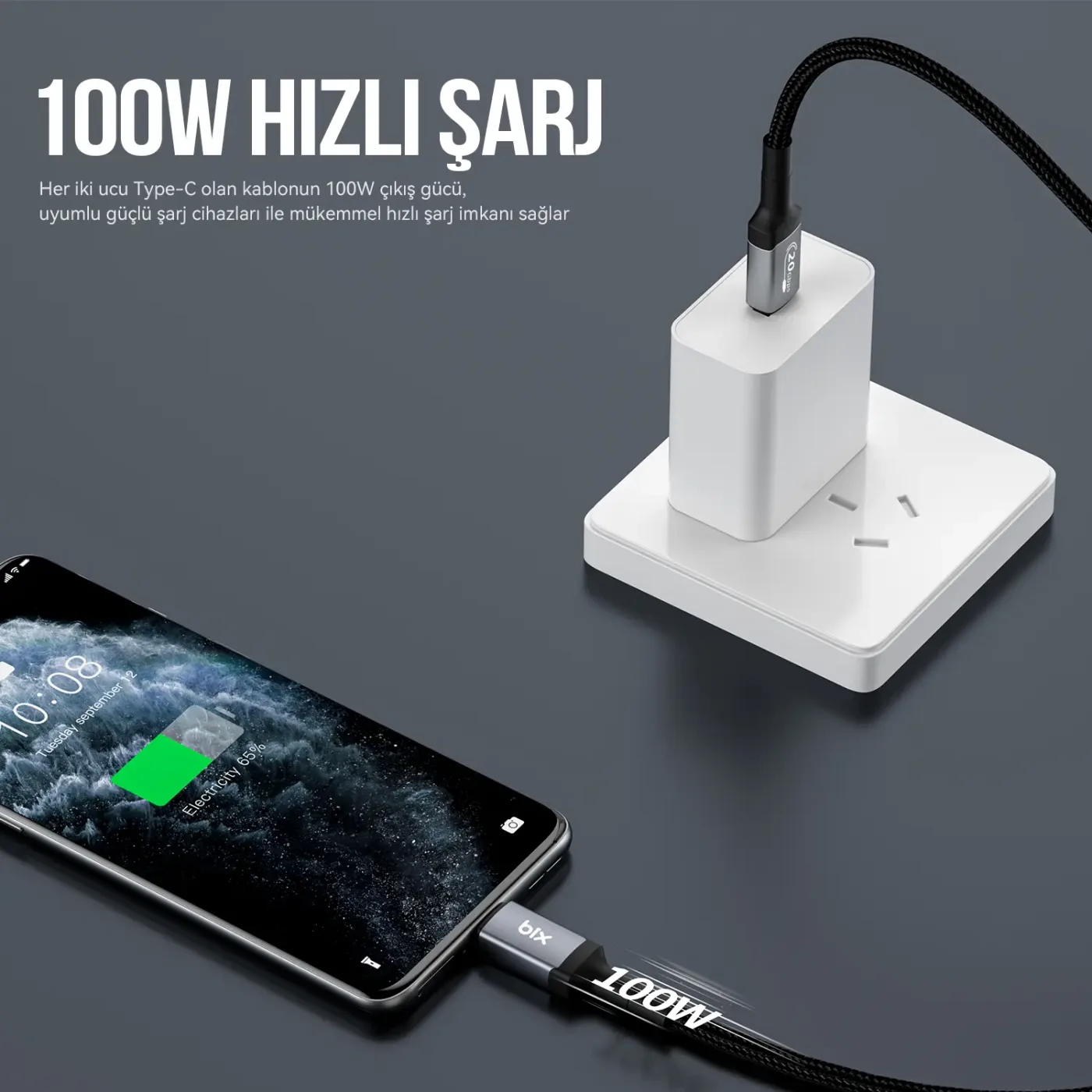 BX07CC 100W Hi-Speed 20Gbps 4K 60Hz Örgülü Metalik