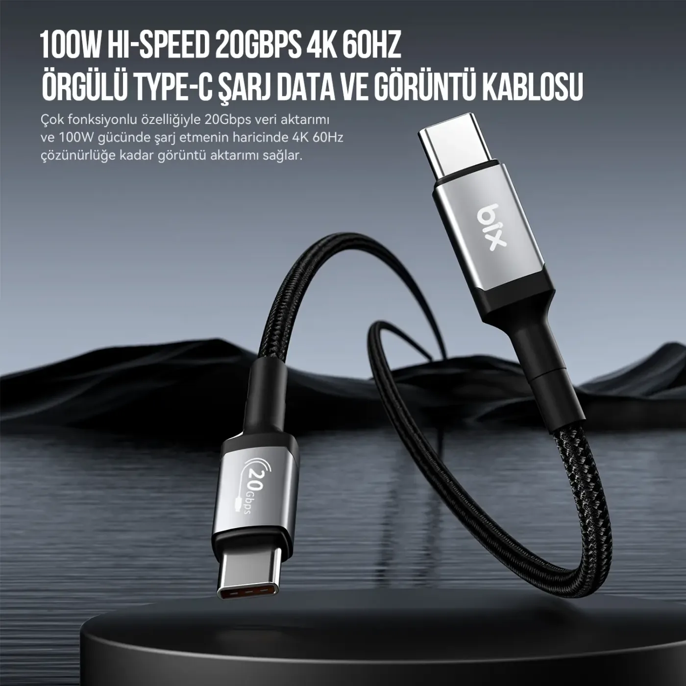 BX07CC 100W Hi-Speed 20Gbps 4K 60Hz Örgülü Metalik