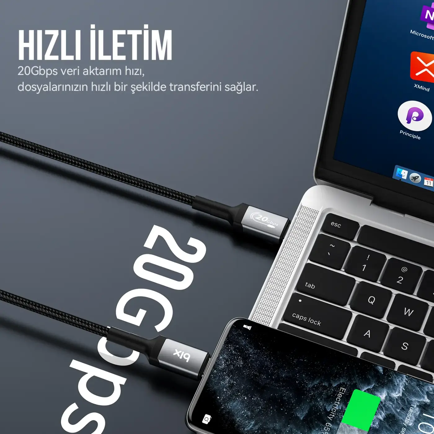 BX07CC 100W Hi-Speed 20Gbps 4K 60Hz Örgülü Metalik